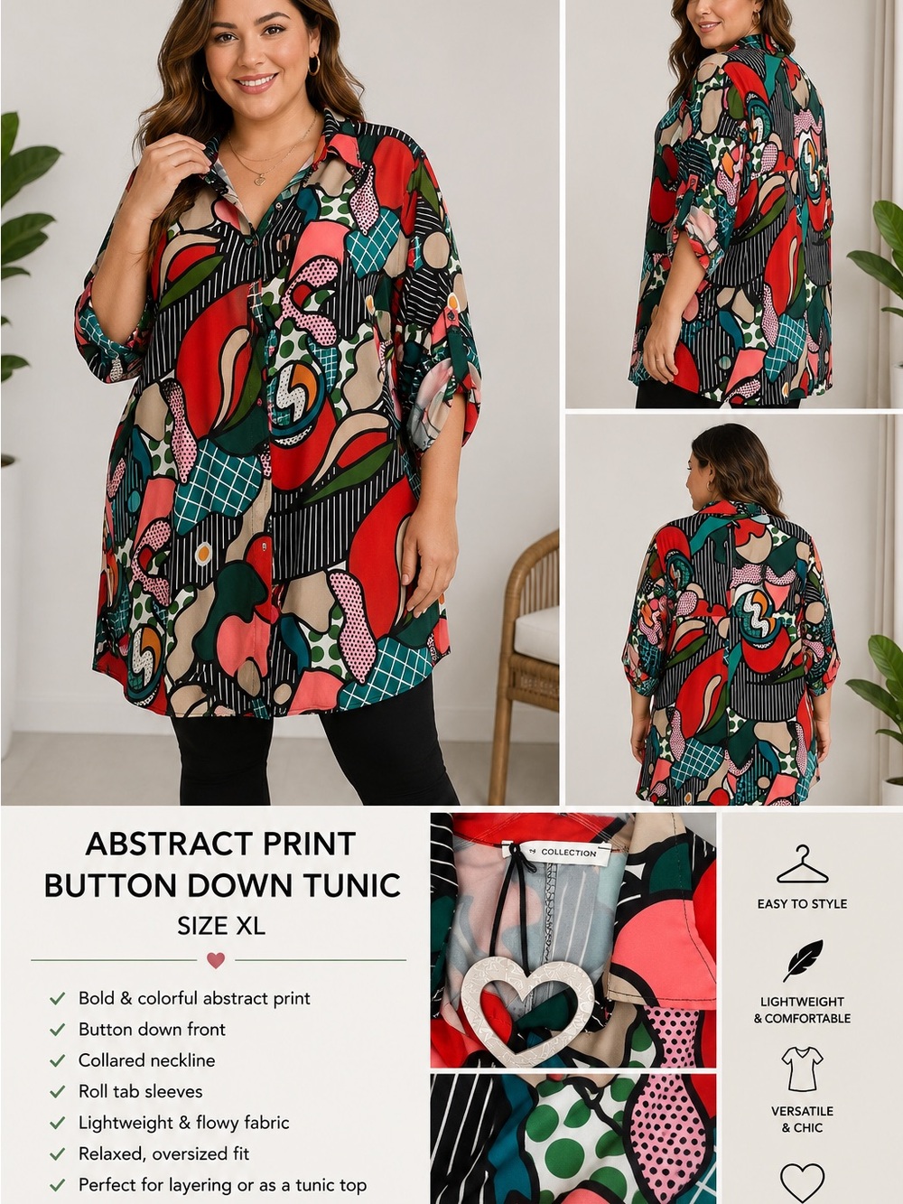 Collection B Multicolor Abstract Button-Down Tunic
